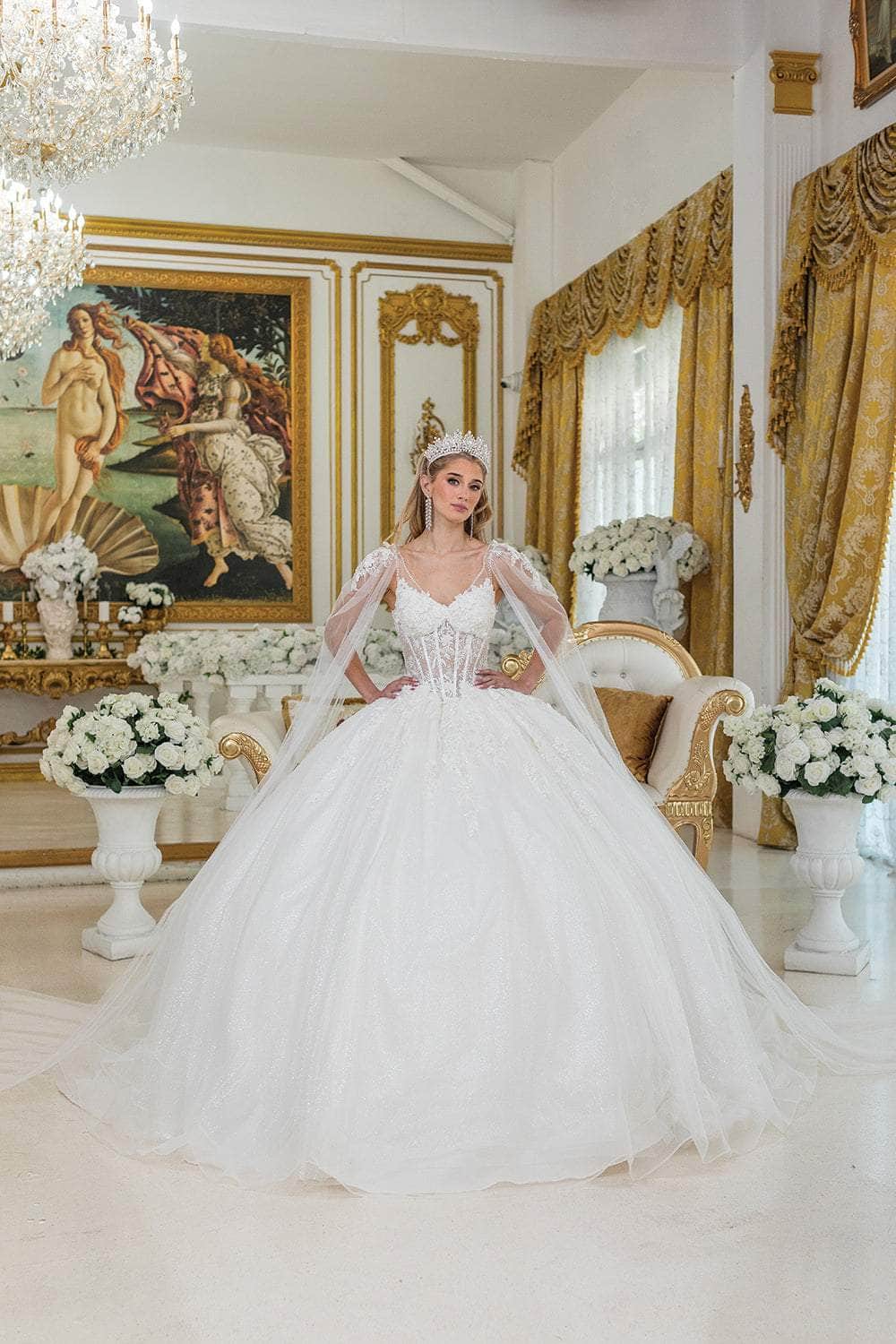 Dancing Queen Bridal 0293 - Lace Appliqued V-Neck Bridal Gown Wedding Dresses XS /  Off White