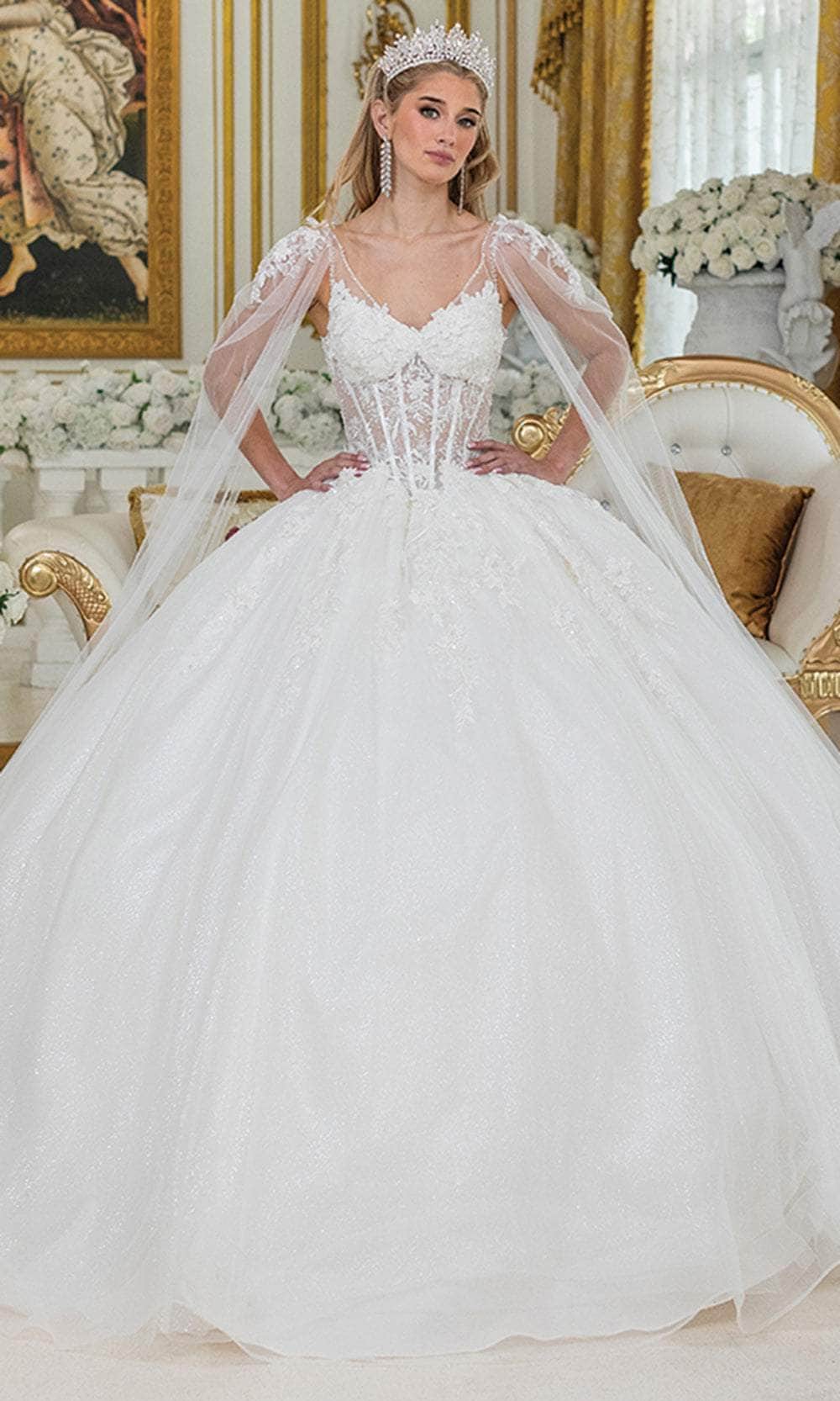 Dancing Queen Bridal 0293 - Lace Appliqued V-Neck Bridal Gown Wedding Dresses XS /  Off White