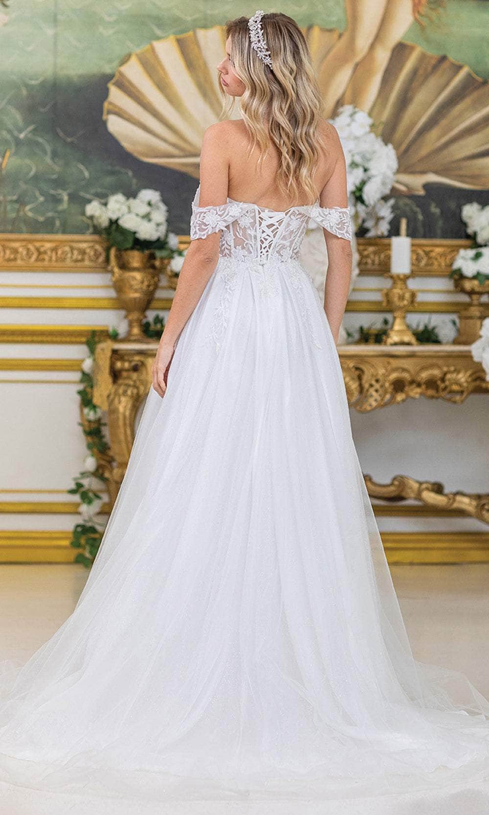 Dancing Queen Bridal 0297 - Off Shoulder Pleated A-line Gown Wedding Dresses