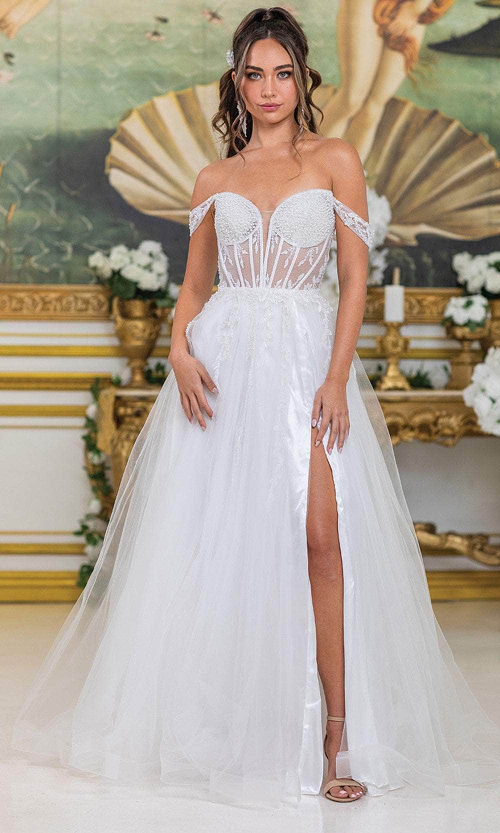 Dancing Queen Bridal 0307 - Beaded Off Shoulder Tulle Dress Wedding Dresses