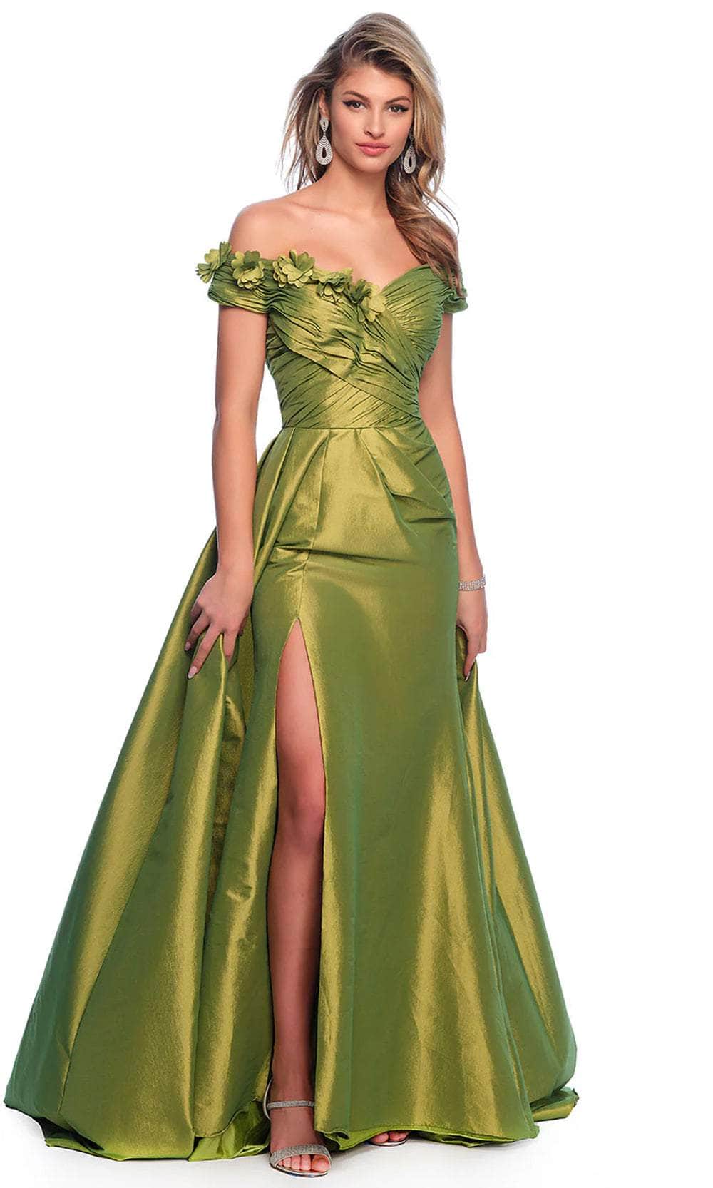 johnny was evening dresses STRETCH CHARMEUSE DRESS WITH HOT STONE DETAIL AND CASCADING RUFFLES Dave & Johnny