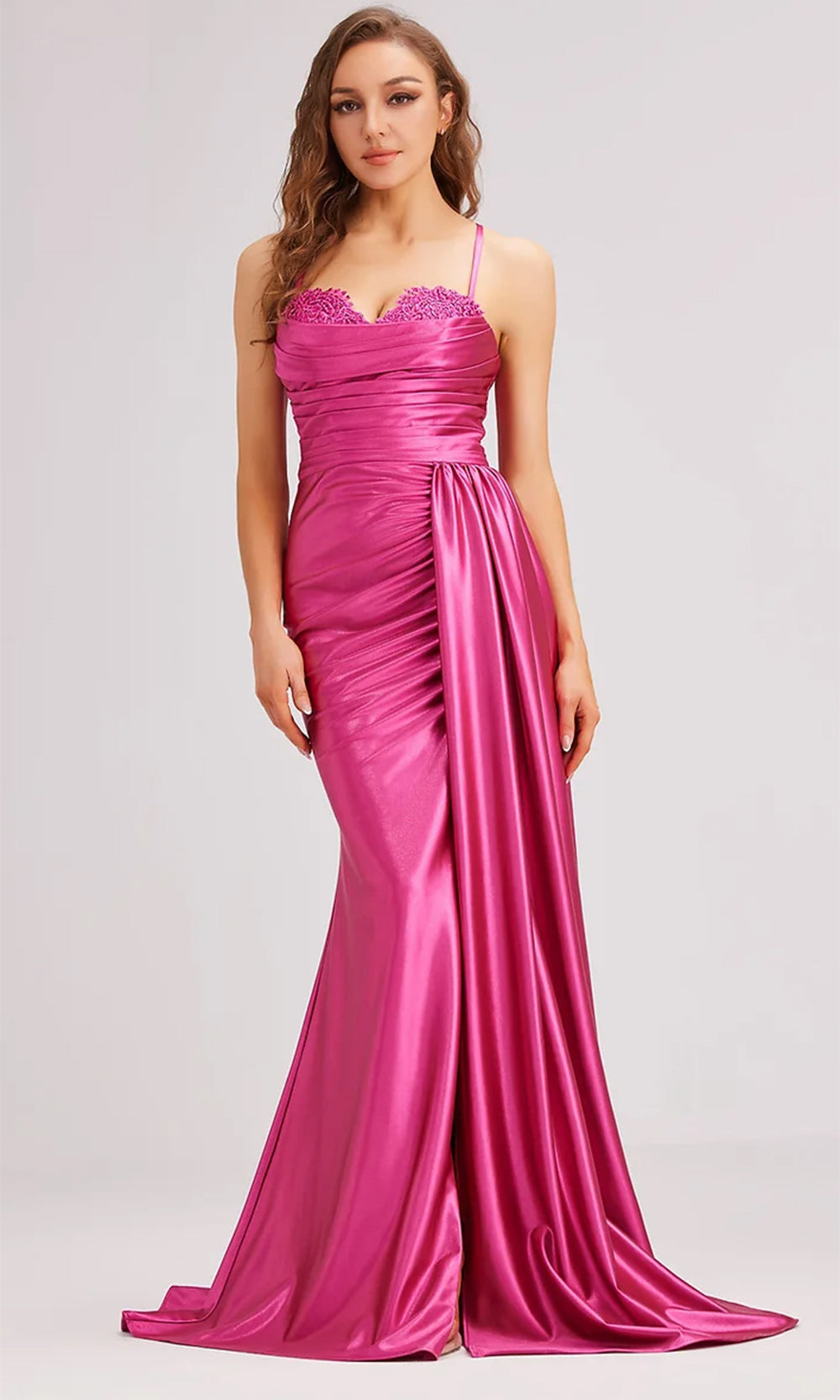 J'Adore Dresses J23028 - Long Lace, Satin Sheath Dress