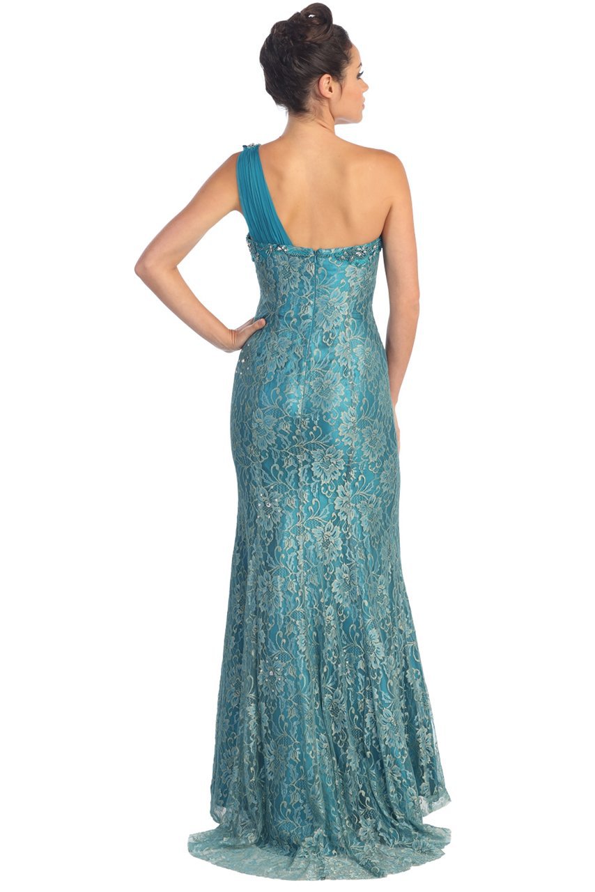 Elizabeth K - GL1000 One Shoulder Lace Dress with Chiffon Overlay Special Occasion Dress