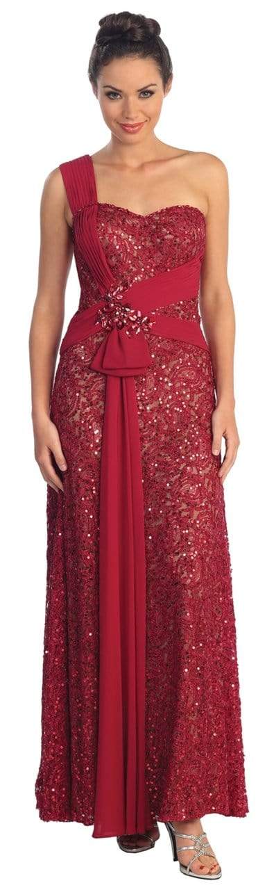 Elizabeth K - GL1049 Sequined One Shoulder Strap Sweetheart Dress Bridesmaid Dresses XS / Burgundy