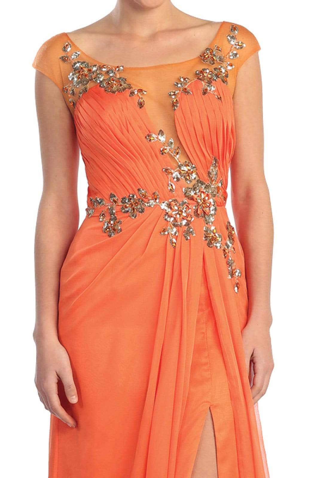 Elizabeth K - GL1088 Bejeweled Cap Sleeve Illusion Bateau Dress Special Occasion Dress