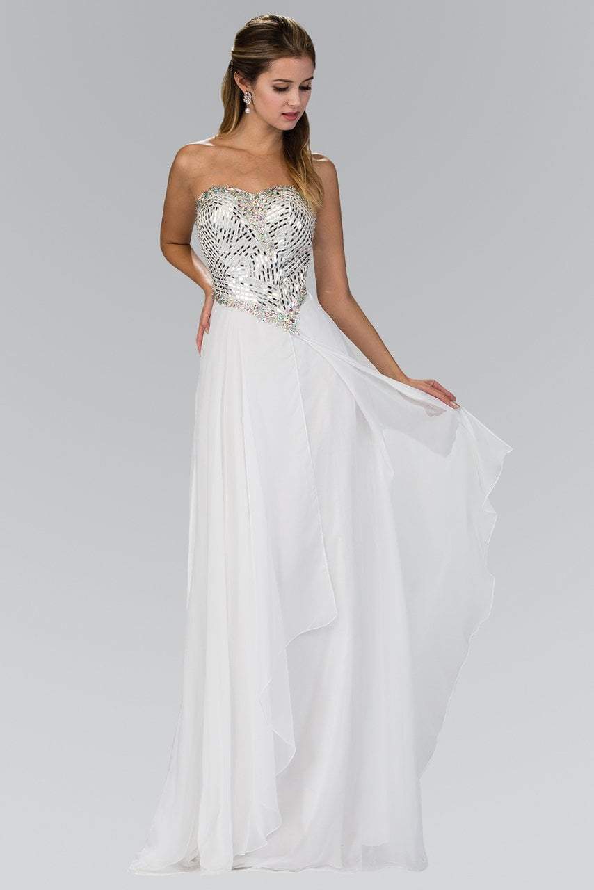 Elizabeth K - GL1149 Jeweled Strapless Chiffon A-Line Gown Special Occasion Dress XS / Off.Wht