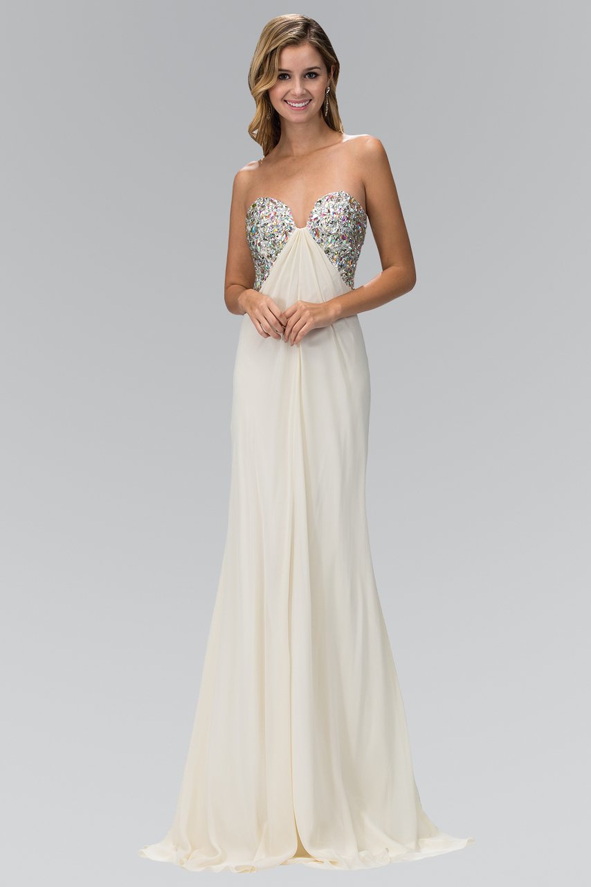Elizabeth K - GL1151 Jewel Accented Sweetheart Chiffon Dress Special Occasion Dress XS / Cream