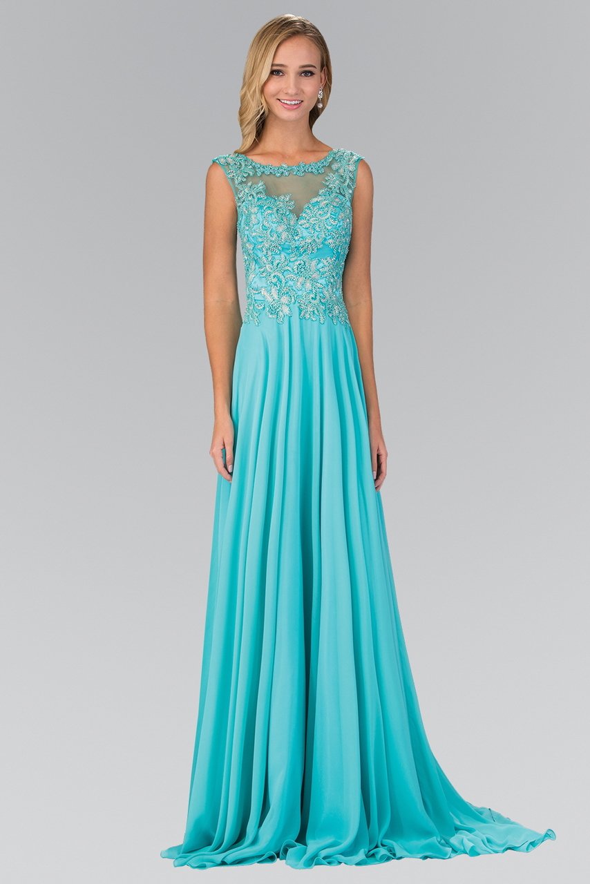 Elizabeth K - GL1410 Beaded Bateau Neck A-Line Gown Special Occasion Dress XS / Aqua
