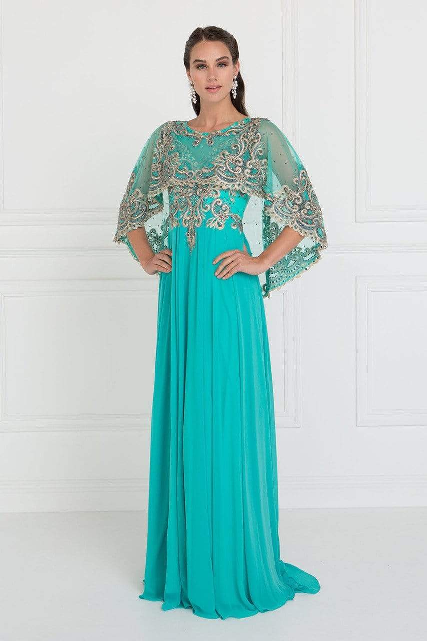 Elizabeth K - GL1527 Chiffon Dress with Embroidered Cape Sleeves Special Occasion Dress XS / Green