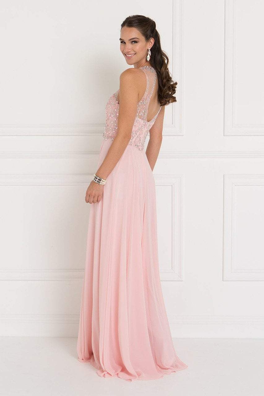 Elizabeth K - GL1572 Embellished Illusion Jewel Chiffon A-line Dress Bridesmaid Dresses