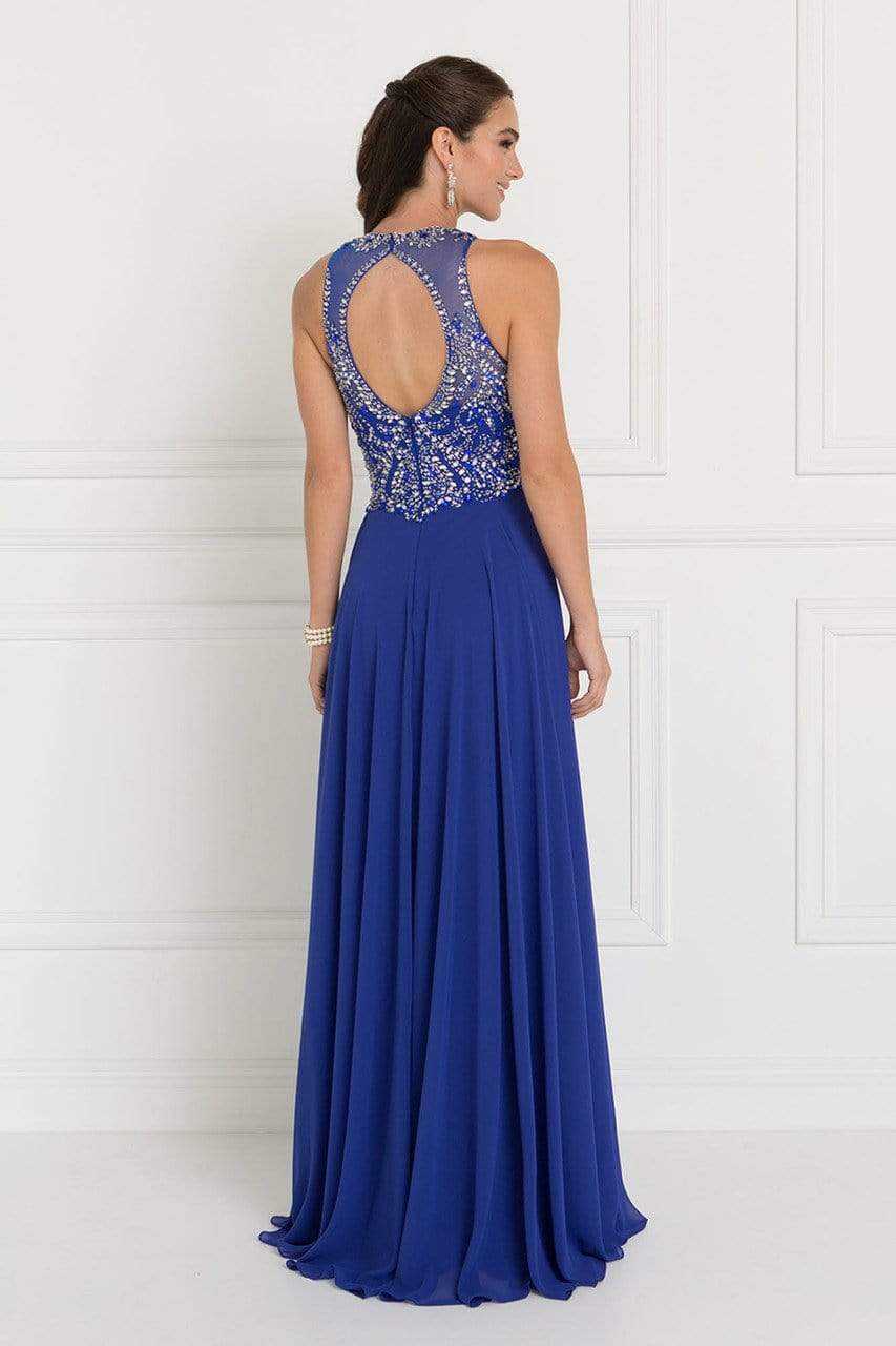 Elizabeth K - GL1572 Embellished Illusion Jewel Chiffon A-line Dress Bridesmaid Dresses