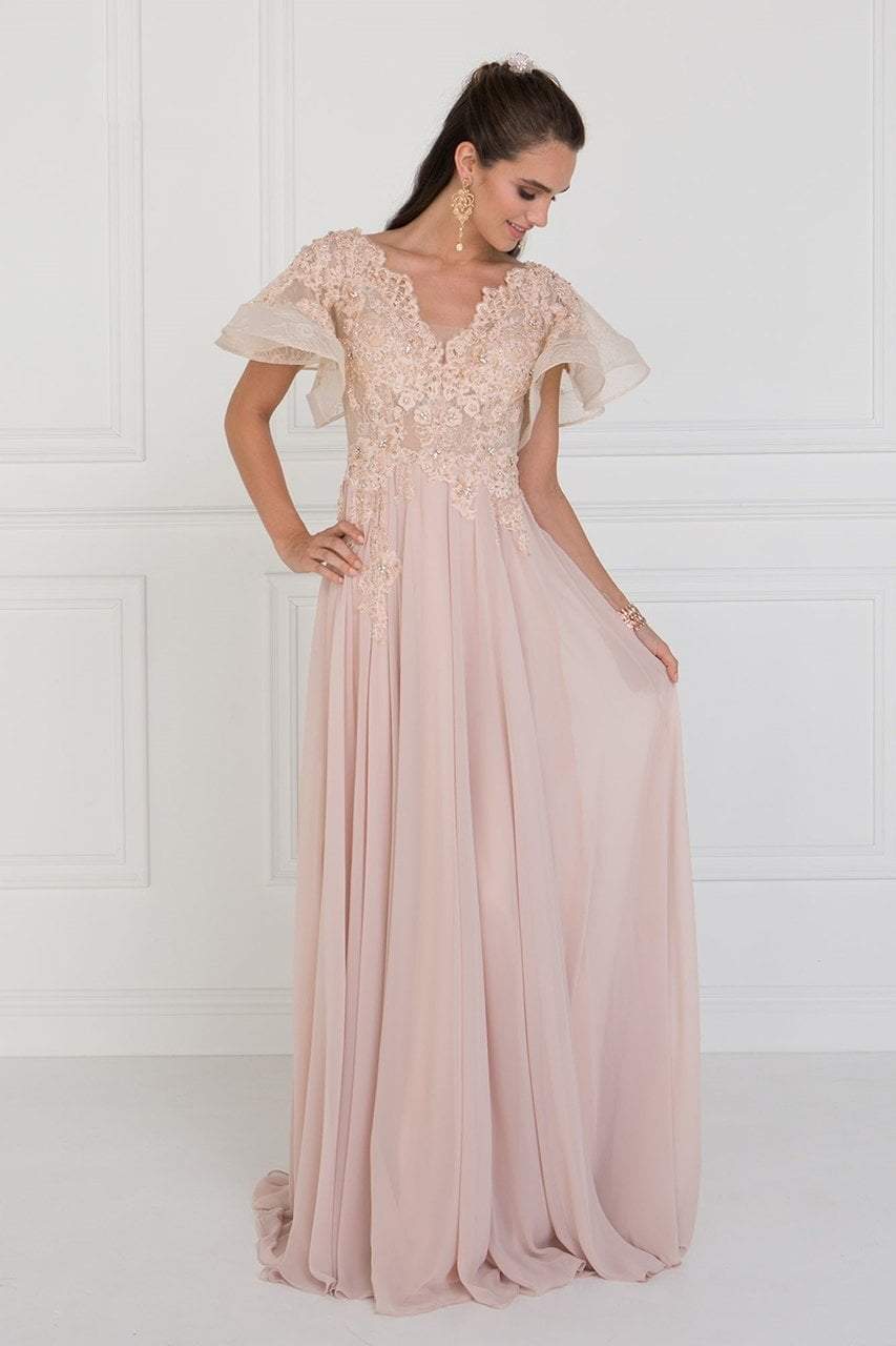 chiffon butterfly sleeve dress B233057 Charming Poly Chiffon Dress with Mod Square Neckline and Butterfly Sleeves
