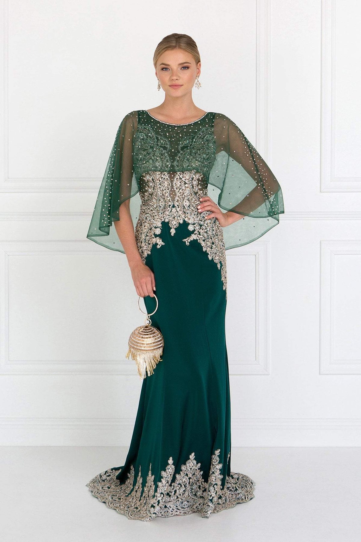 Elizabeth K - GL1595 Embroidered Bateau Jersey Trumpet Dress Special Occasion Dress XS / Hunter Green