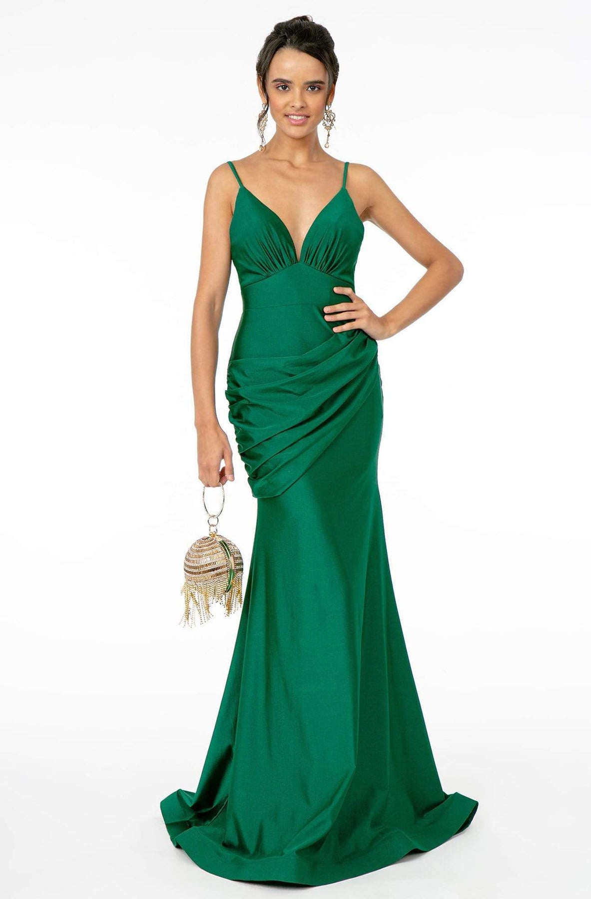 Elizabeth K - GL1815 Spaghetti Strap Draped Ornate Mermaid Dress Prom Dresses XS / Green