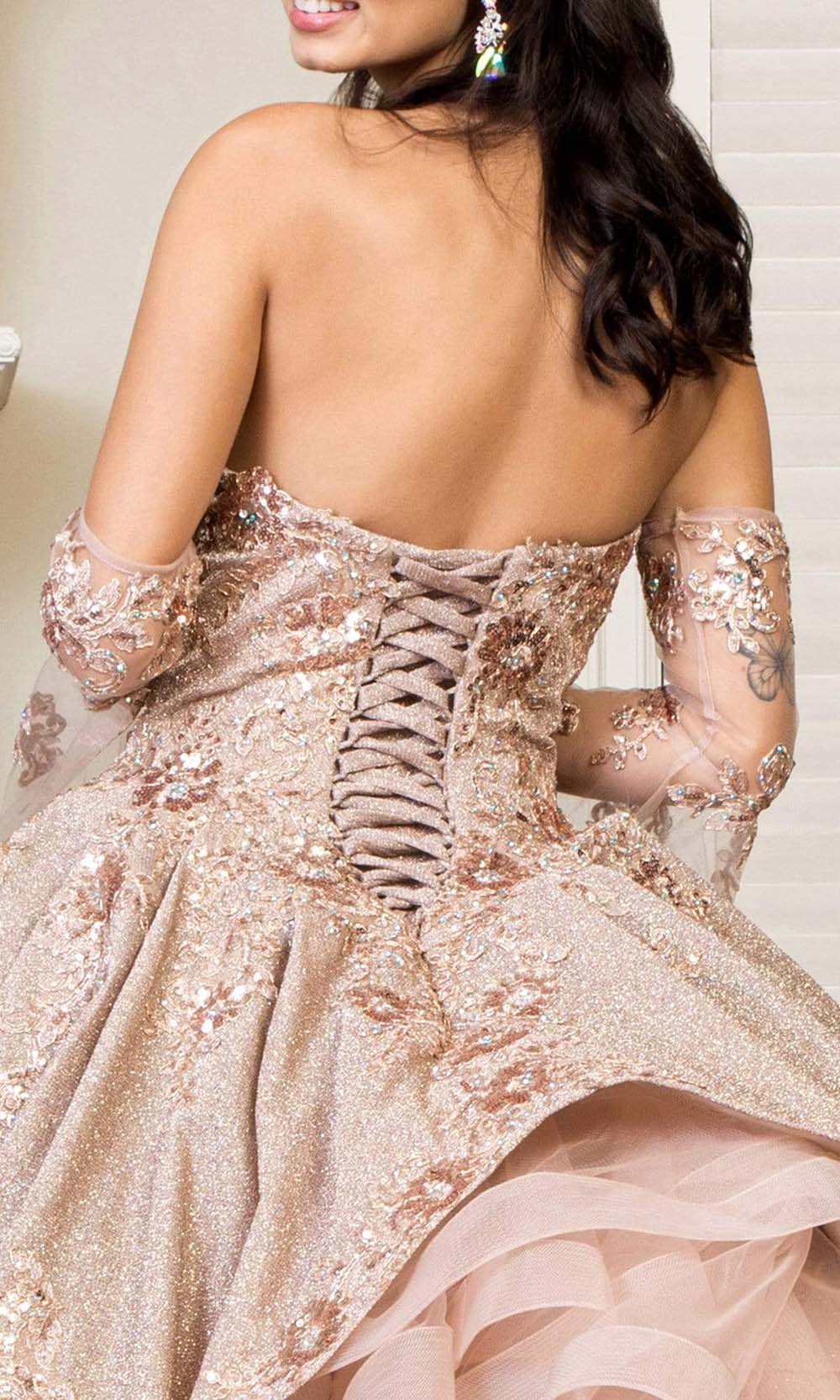 Elizabeth K - GL1912 Embroidered Ballgown With Sheer Bell Sleeves Quinceanera Dresses