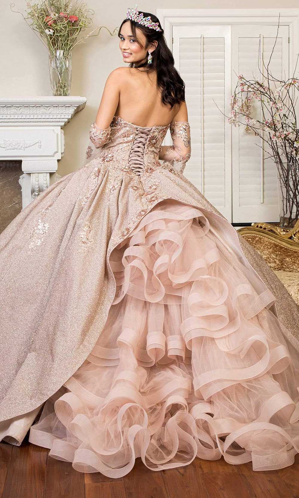 Elizabeth K - GL1912 Embroidered Ballgown With Sheer Bell Sleeves Quinceanera Dresses