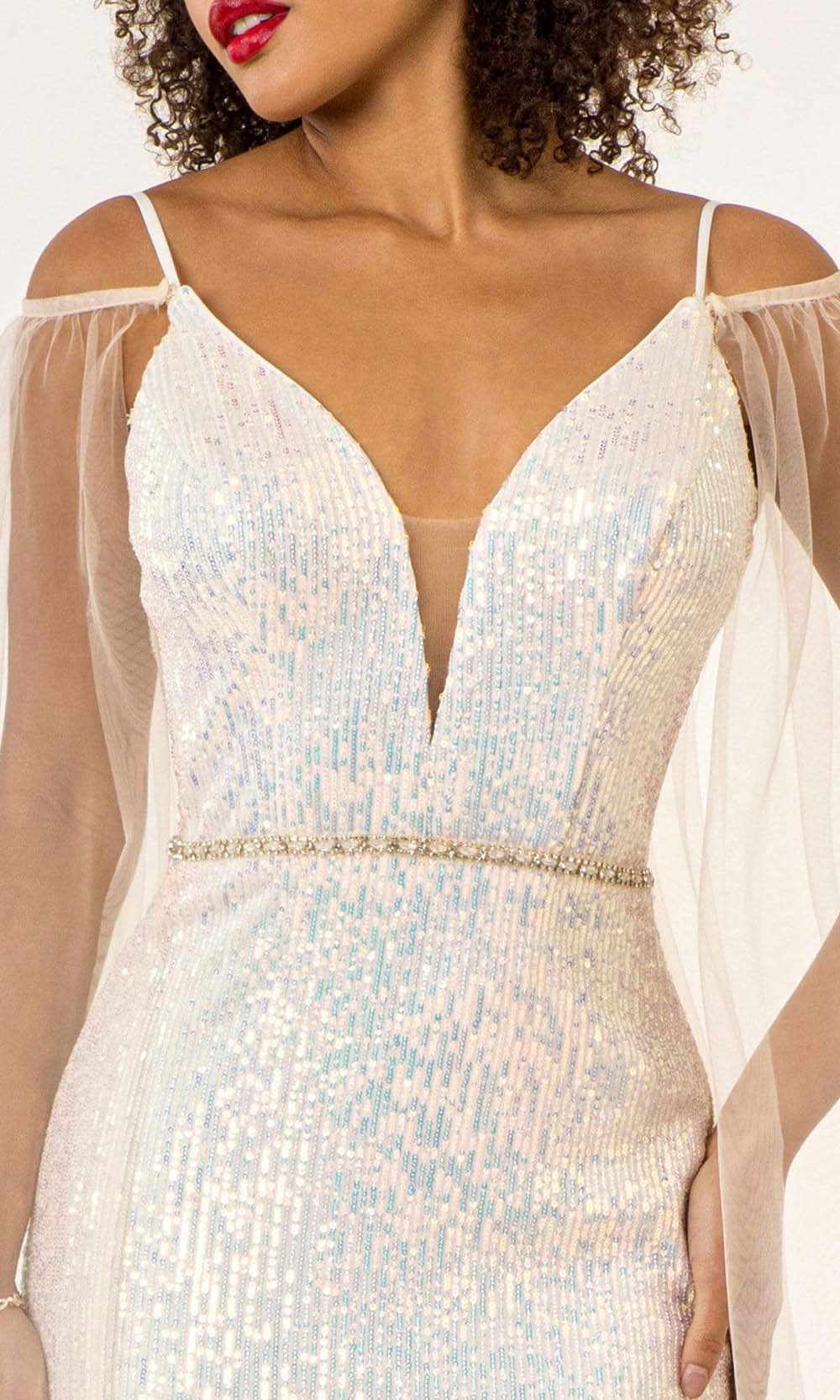 Elizabeth K - GL1955 Cape Sleeve Sequined Sheath Dress Prom Dresses