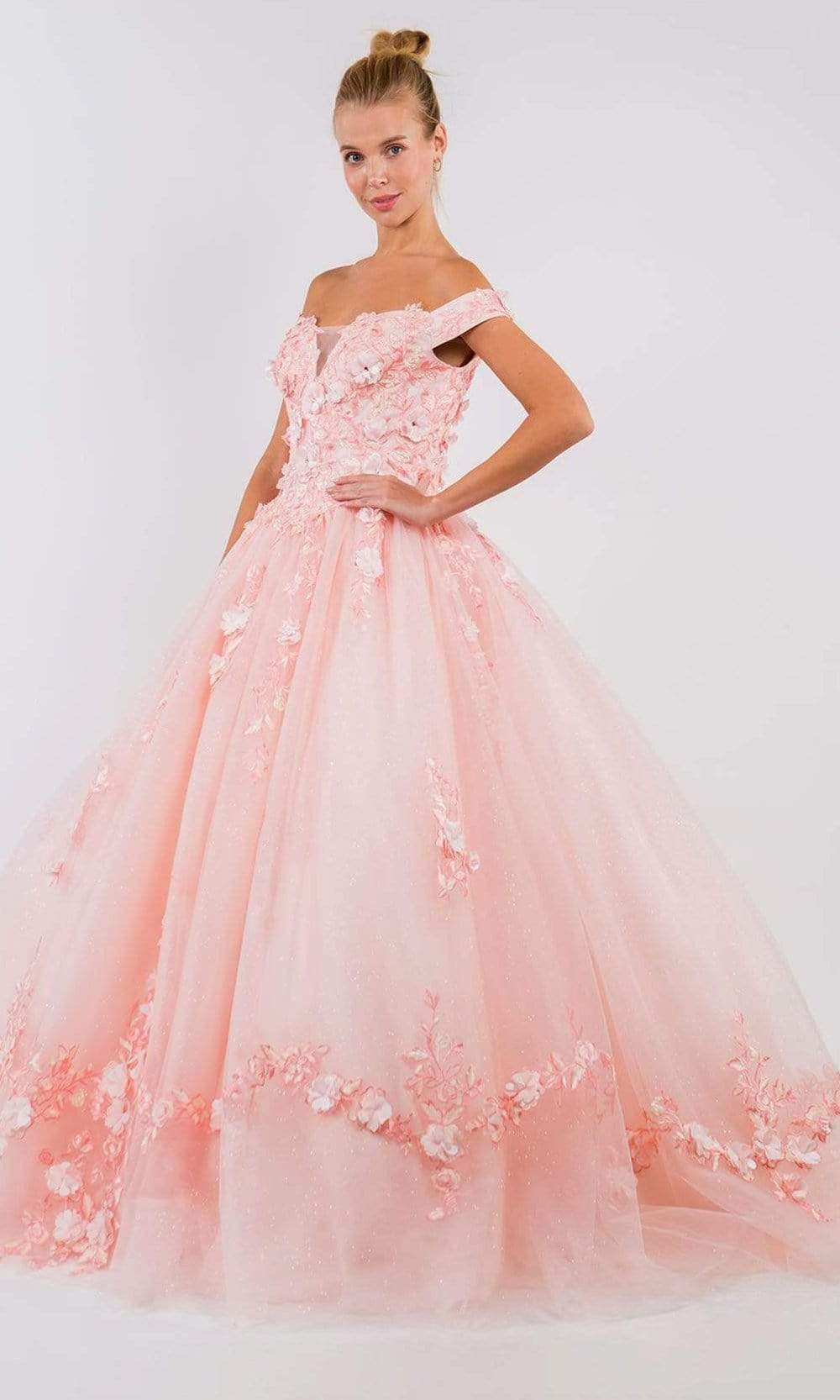Elizabeth K - GL1958 Floral Applique Off Shoulder Ballgown Special Occasion Dresses