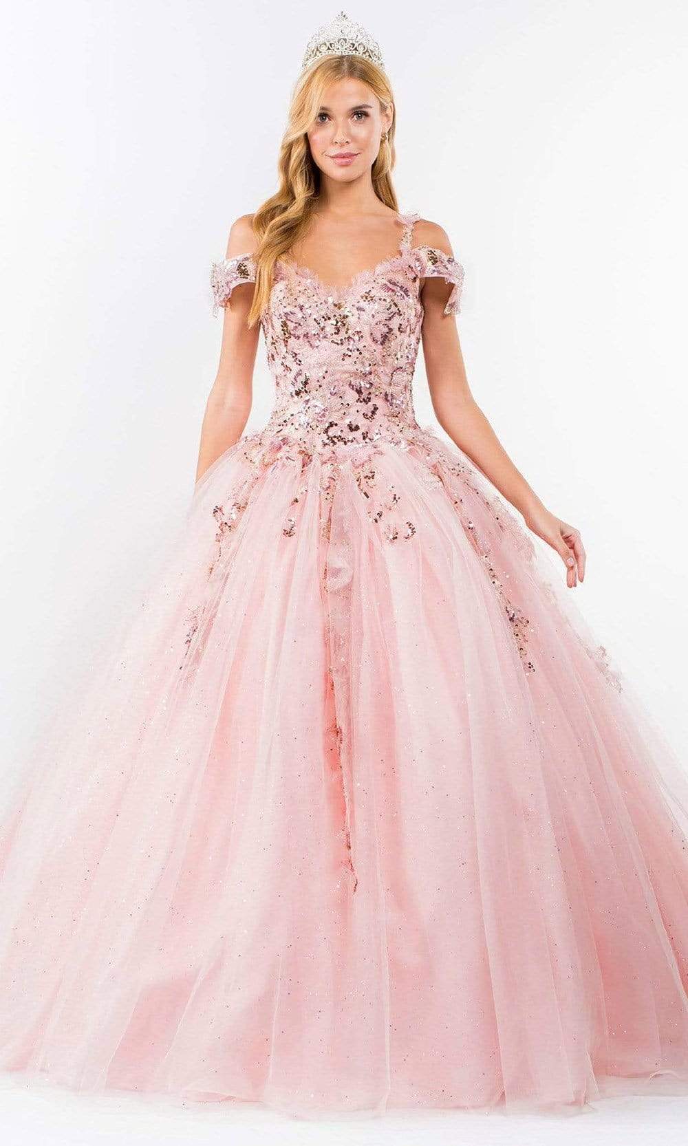 Elizabeth K - GL1969 Sequined Cold Shoulder Ballgown Special Occasion Dresses XS / Blush