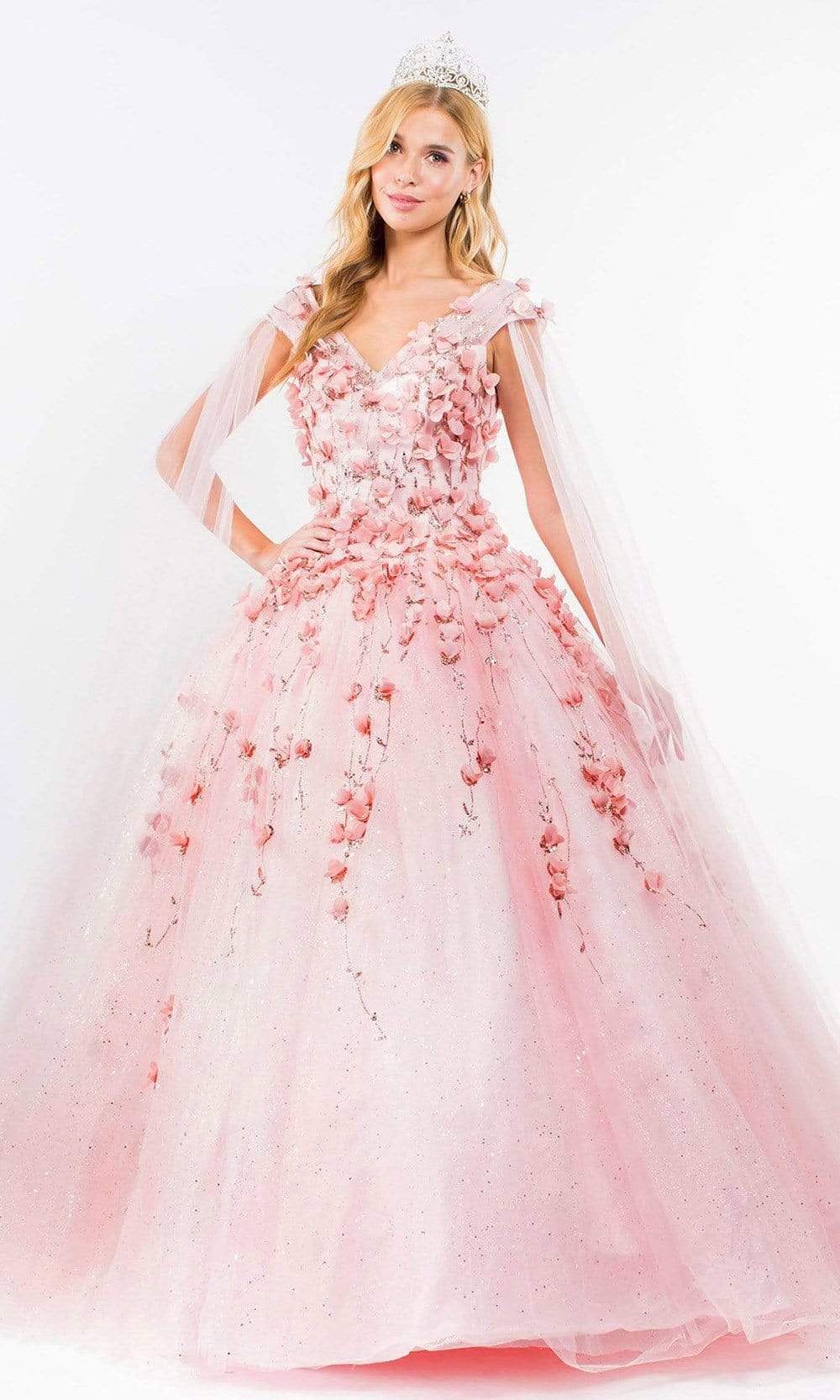 Elizabeth K - GL1974 Cape Sleeve Applique Ballgown Special Occasion Dresses XS / Blush