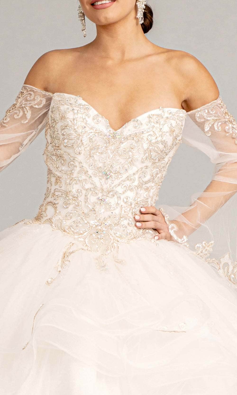 Elizabeth K GL1976 - Long Angel Sleeve Sweetheart Neck Ball Gown In White