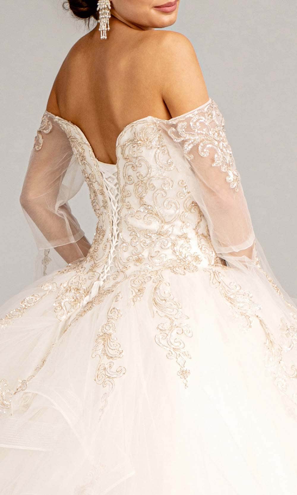 Elizabeth K GL1976 - Long Angel Sleeve Sweetheart Neck Ball Gown In White