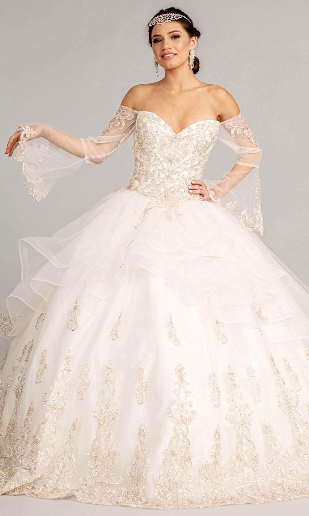 Elizabeth K GL1976 - Long Angel Sleeve Sweetheart Neck Ball Gown Quinceanera Dresses XS / Off.Wht