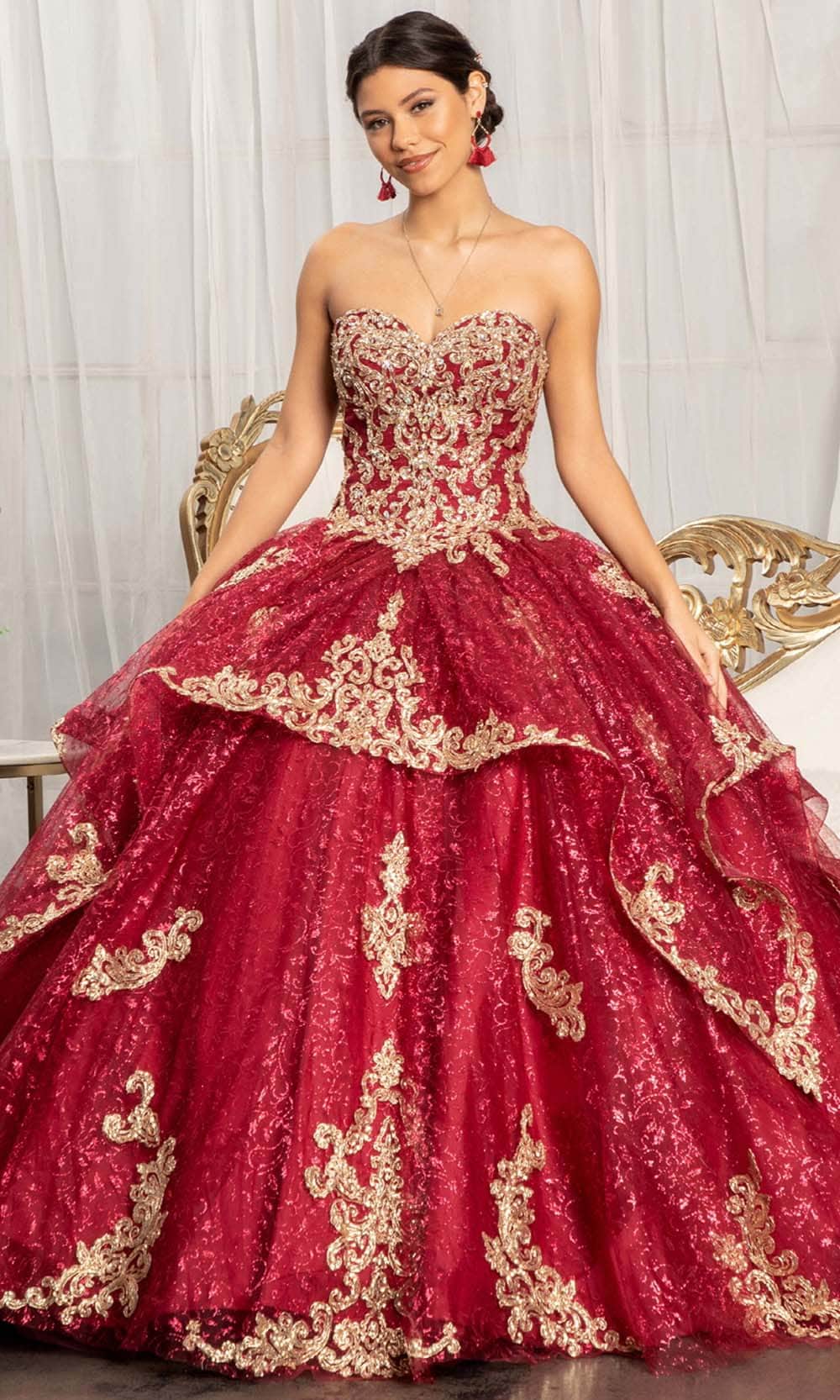 Elizabeth K GL1987 - Strapless Sweetheart Neckline Ball Gown Quinceanera Dresses XS / Burgundy