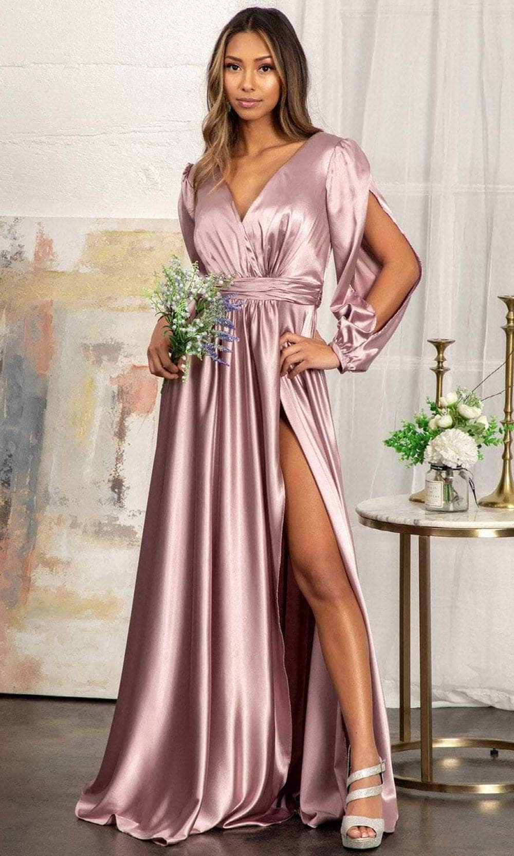 satin bishop sleeve dress Dusty Pink Satin Maxi Dress With Bishop Sleeves and Leg Slit