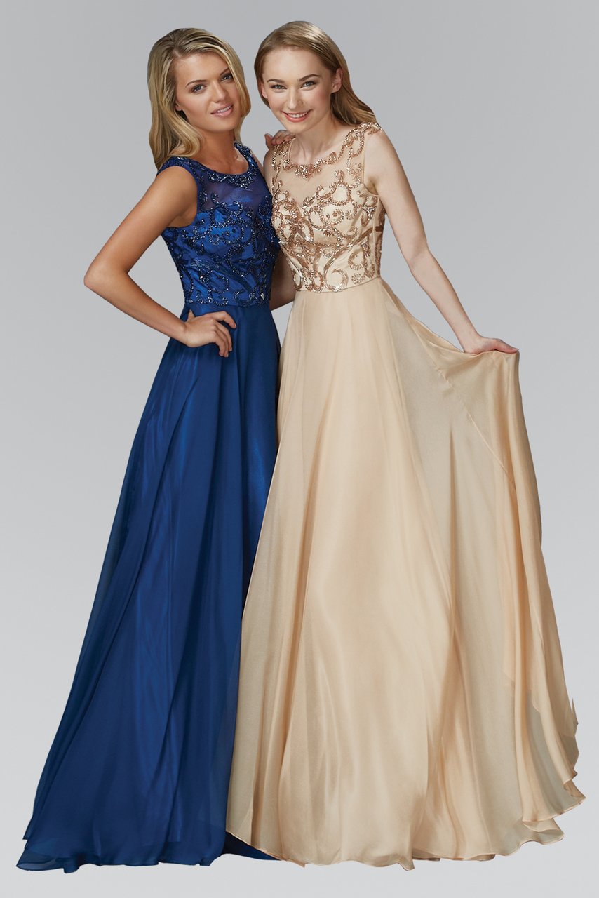 Elizabeth K - GL2106 Beaded Scoop Neck A-Line Gown Special Occasion Dress XS / Navy