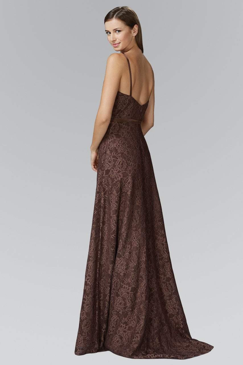 Elizabeth K - GL2170 Lace Embellished Scoop Neck Long Dress Bridesmaid Dresses XS / Brown