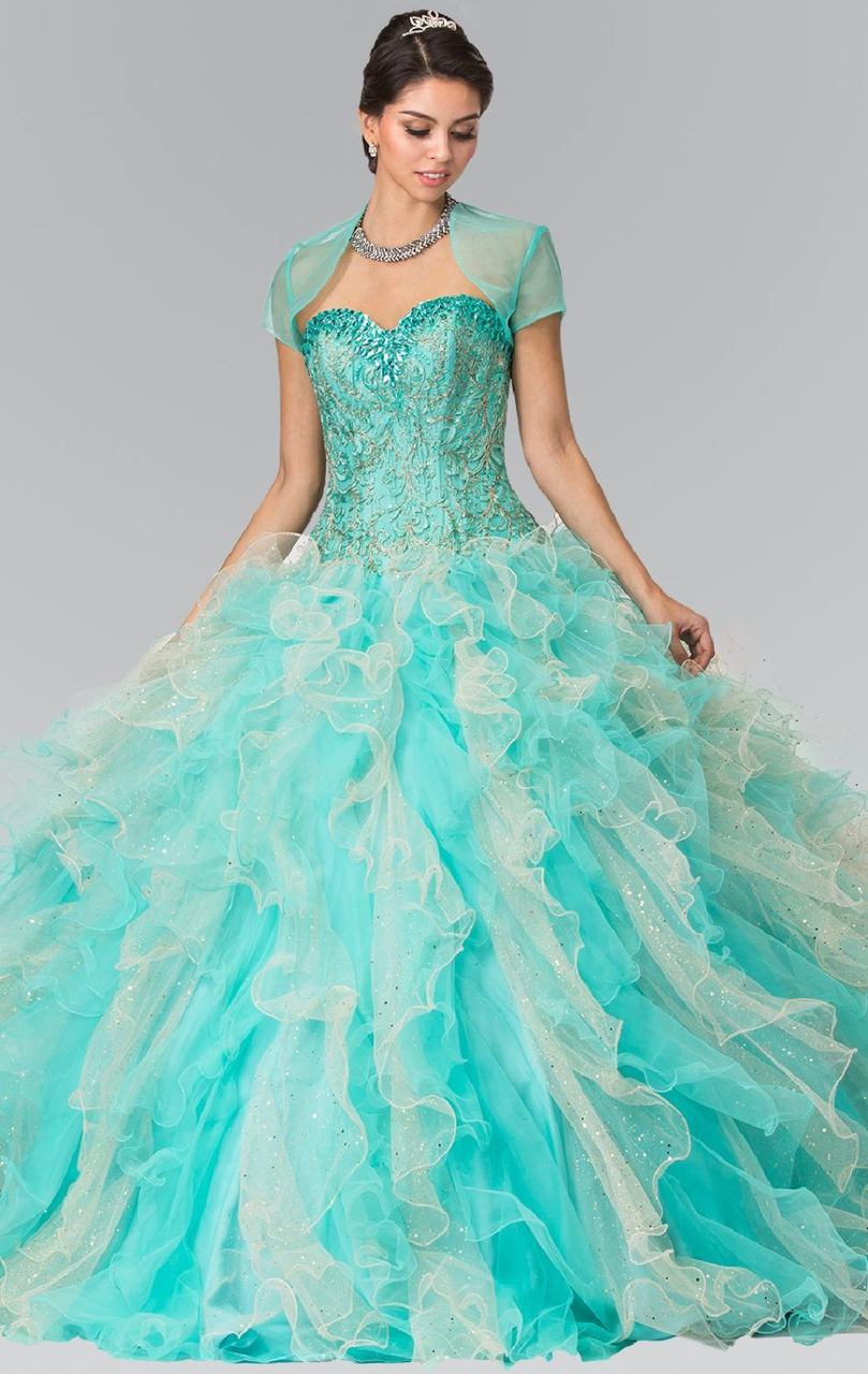 Elizabeth K - GL2210 Jeweled Sweetheart Ballgown Special Occasion Dress XS / Tiffany/Champagne