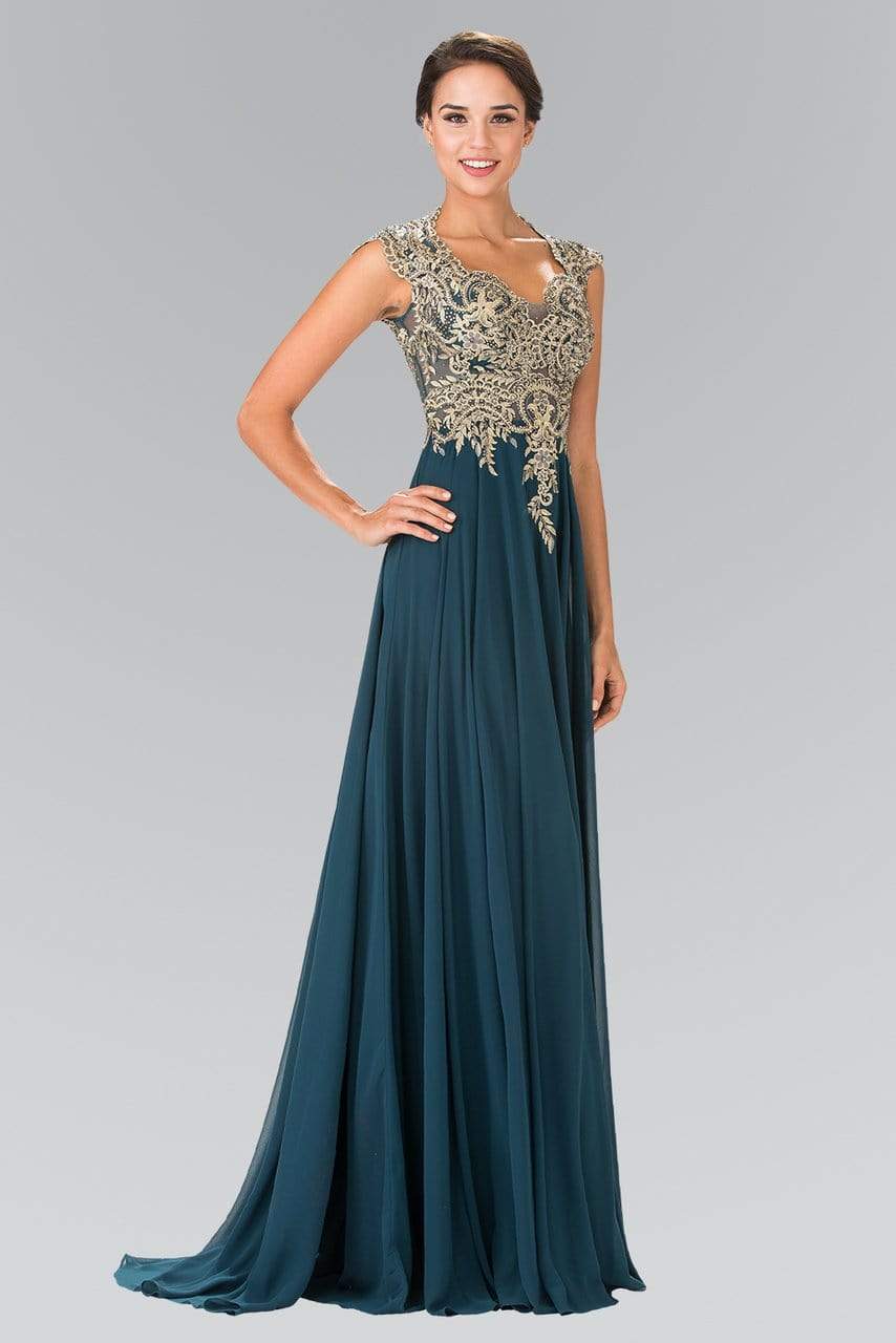 Elizabeth K - GL2229 Gilt Embroidered Bateau A-Line Gown Mother of the Bride Dresses XS / Teal