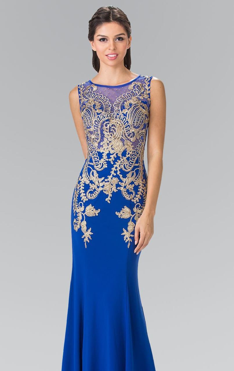 Elizabeth K - GL2230 Embroidered Bateau Neck Jersey Trumpet Dress Special Occasion Dress
