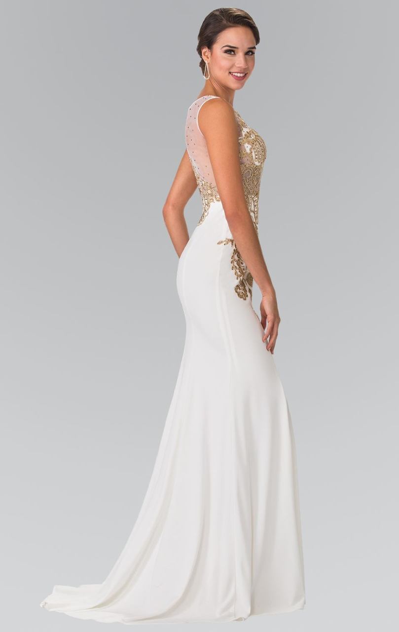 Elizabeth K - GL2230 Embroidered Bateau Neck Jersey Trumpet Dress Special Occasion Dress