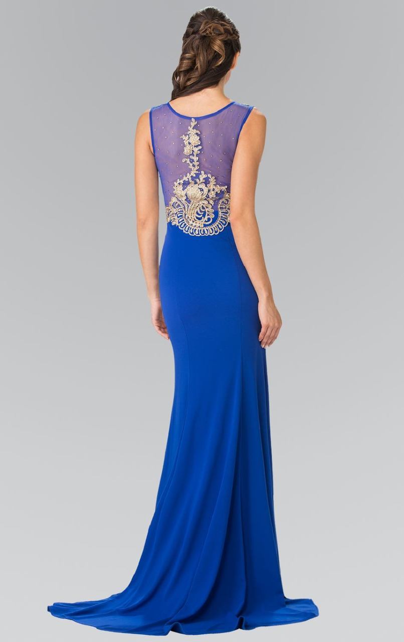 Elizabeth K - GL2230 Embroidered Bateau Neck Jersey Trumpet Dress Special Occasion Dress