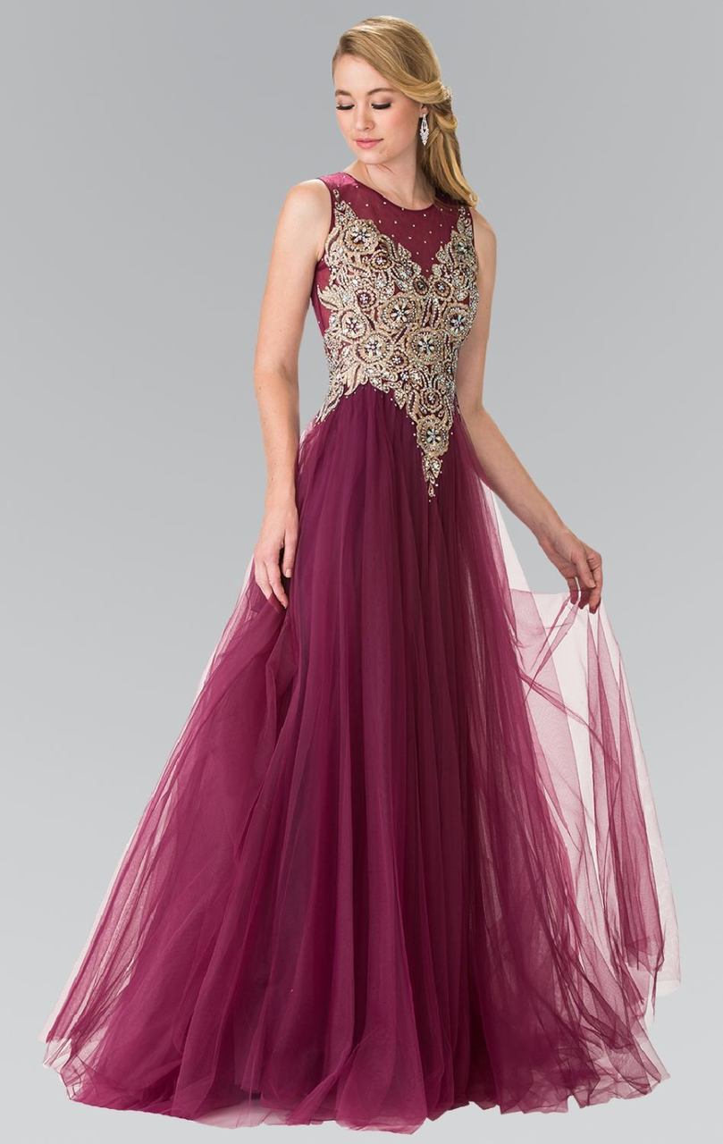 Elizabeth K - GL2317 Embellished Scoop Neck Tulle A-Line Dress Special Occasion Dress XS / Plum