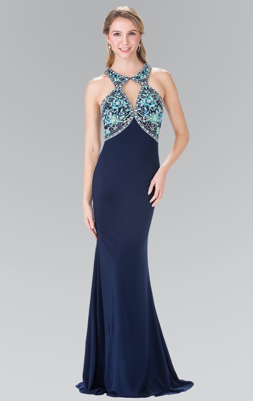Elizabeth K - GL2355 Halter Cut Outs Long Gown Special Occasion Dress XS / Navy