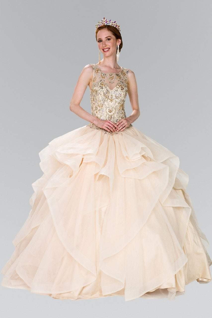 Elizabeth K - GL2378 Beaded Illusion Sweetheart Ballgown with Bolero Special Occasion Dress