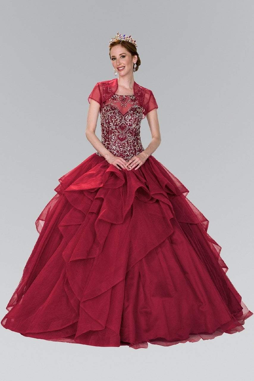 Elizabeth K - GL2378 Beaded Illusion Sweetheart Ballgown with Bolero Special Occasion Dress