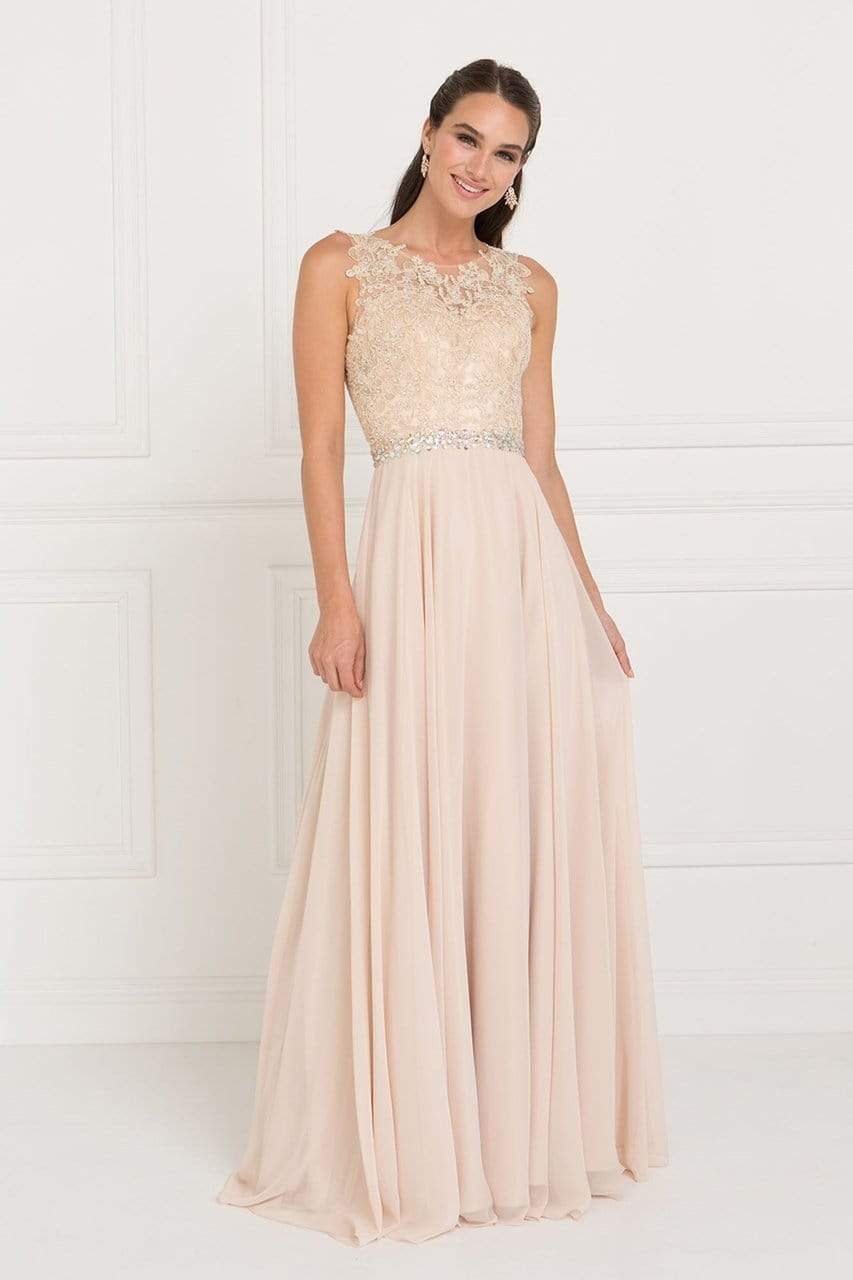 Elizabeth K - GL2417 Illusion Jewel Embellished Lace A-Line Gown Bridesmaid Dresses