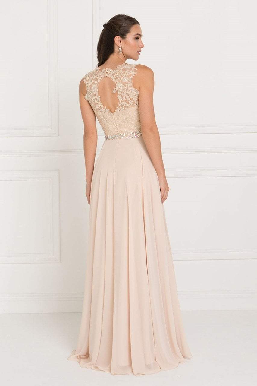 Elizabeth K - GL2417 Illusion Jewel Embellished Lace A-Line Gown Bridesmaid Dresses