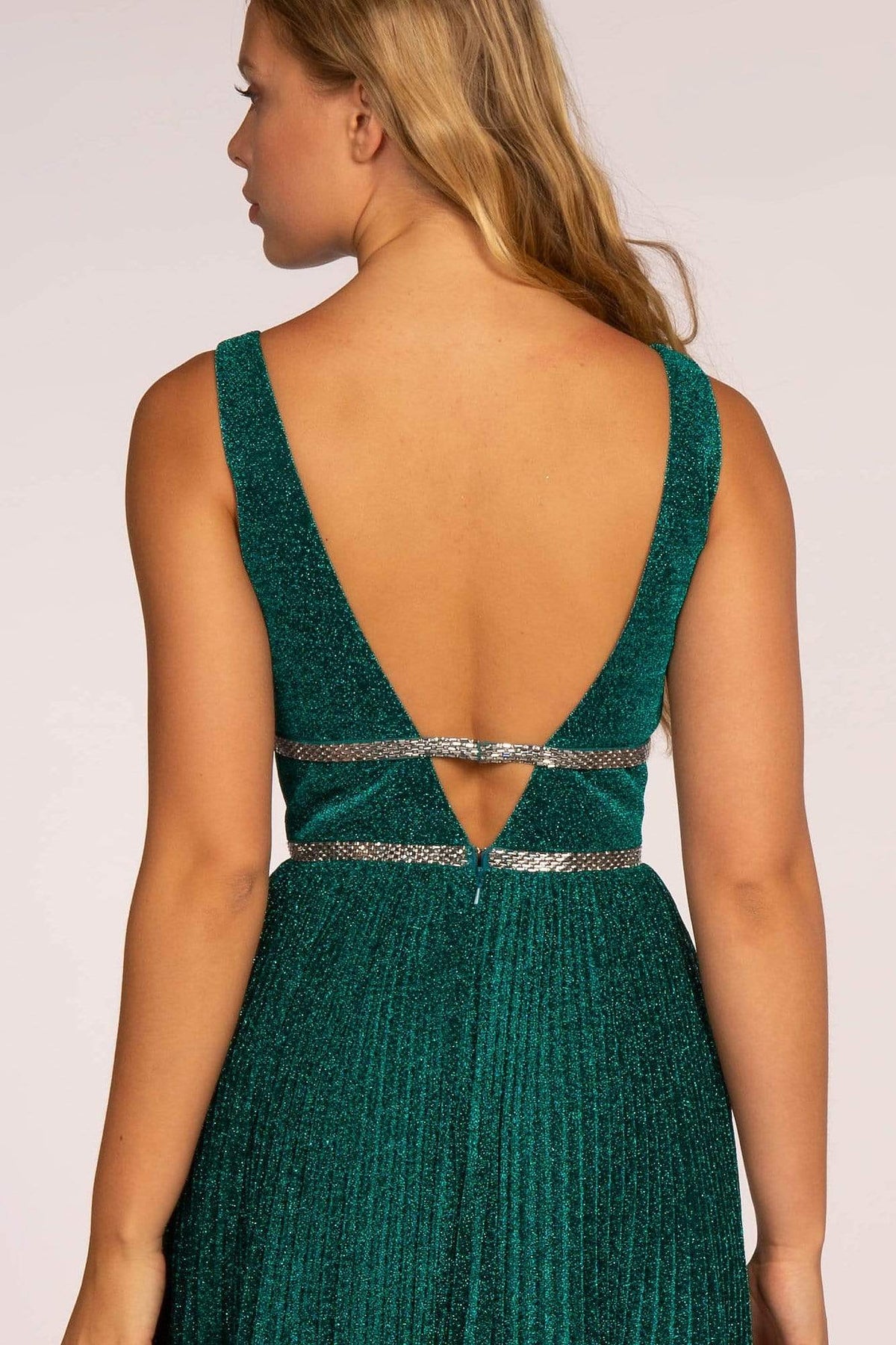 Elizabeth K - GL2501 Illusion Plunging Neck Metallic Prom Dress Special Occasion Dress