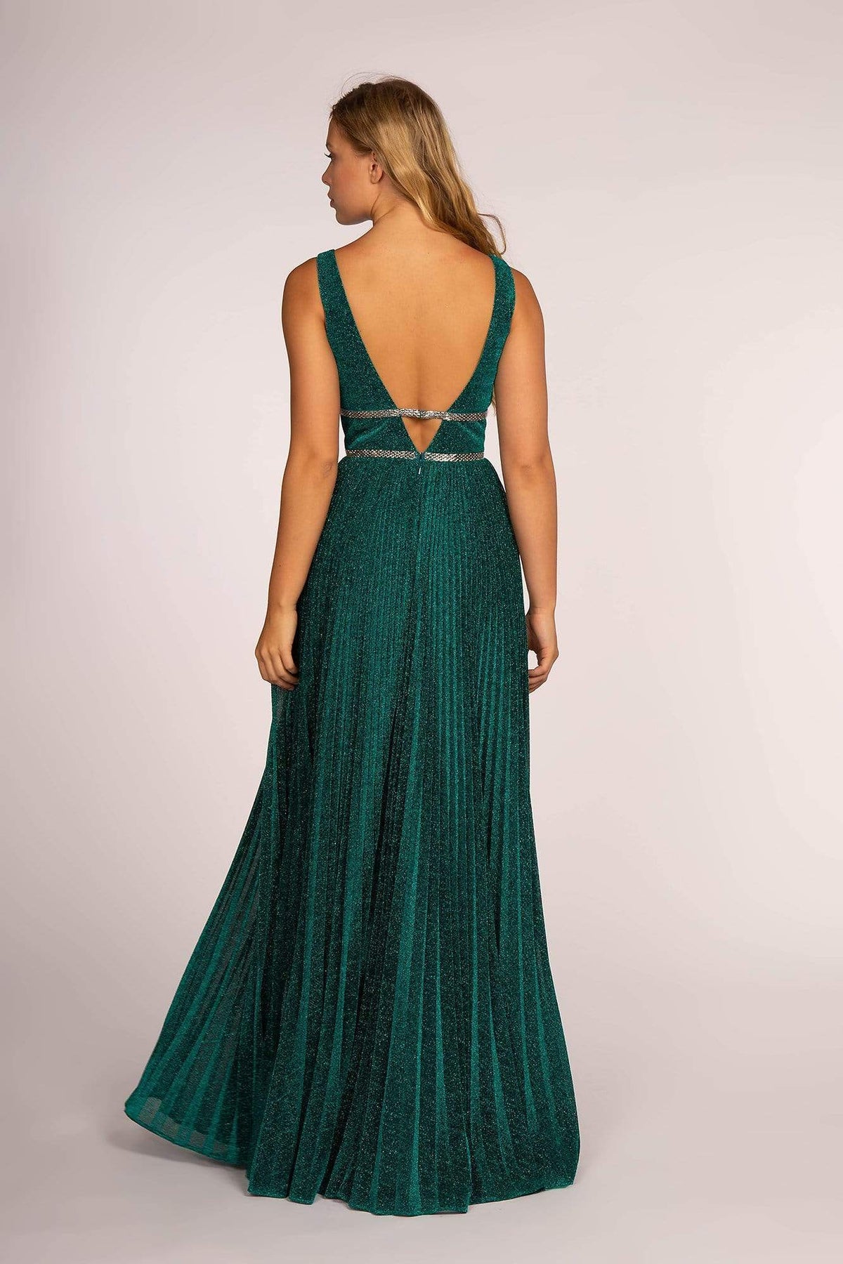 Elizabeth K - GL2501 Illusion Plunging Neck Metallic Prom Dress Special Occasion Dress