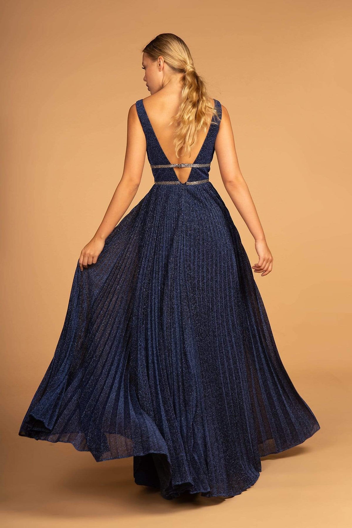 Elizabeth K - GL2501 Illusion Plunging Neck Metallic Prom Dress Special Occasion Dress