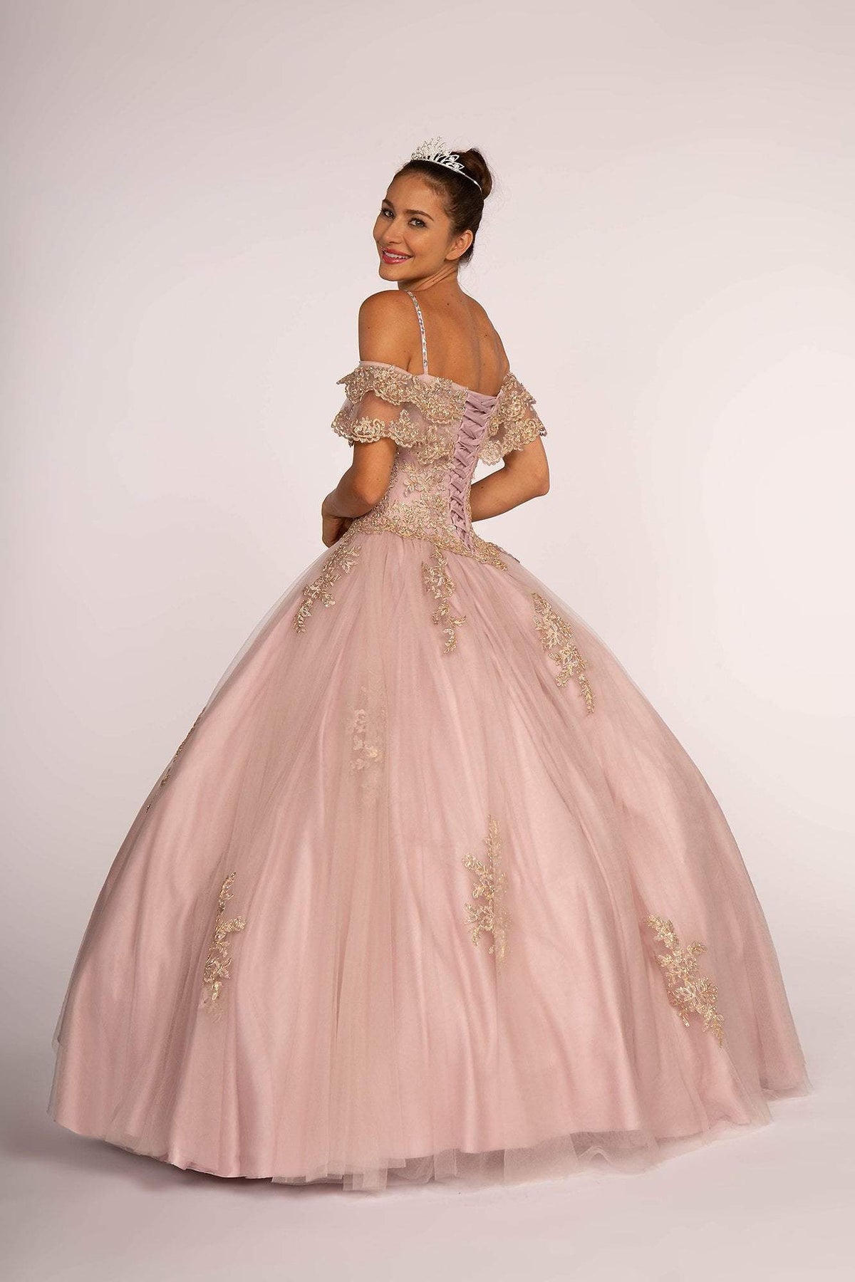 Elizabeth K - GL2510 Ruffled Off Shoulder Mesh Ballgown Special Occasion Dress