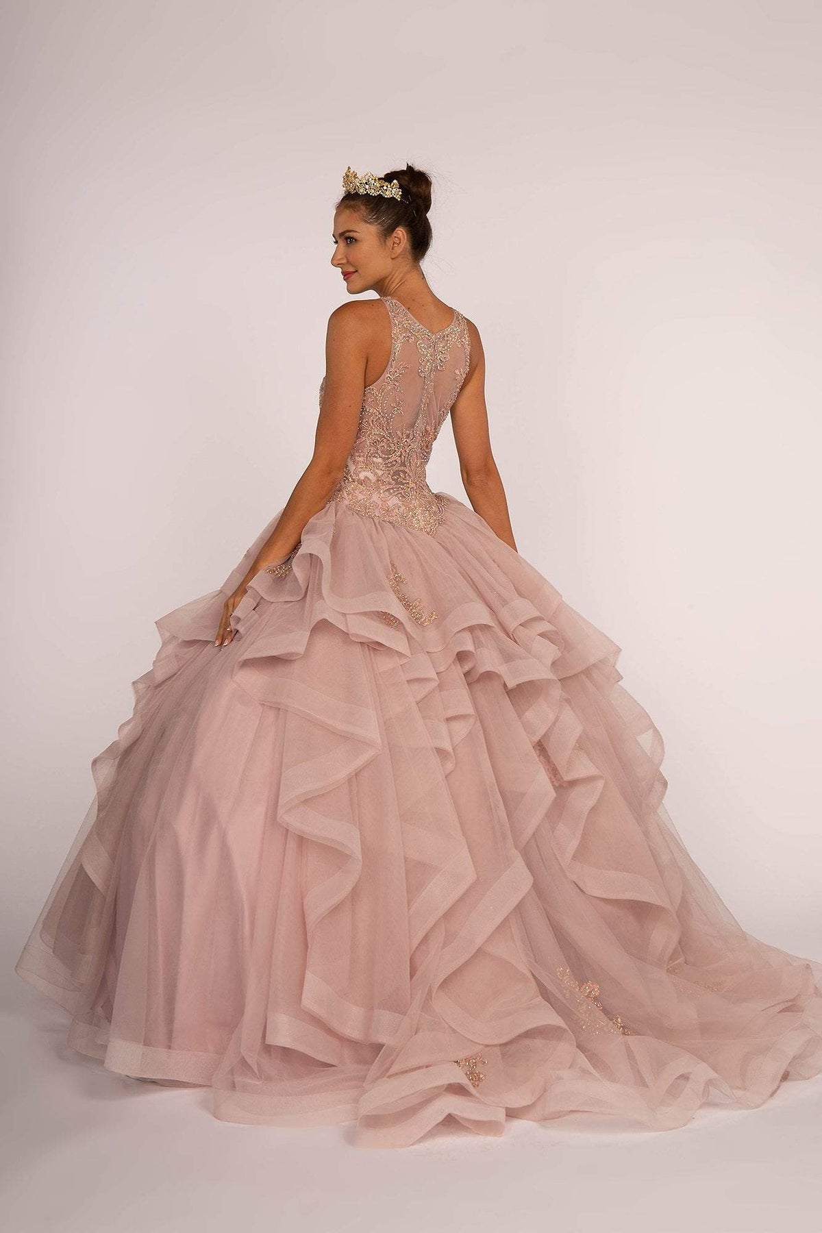 Elizabeth K - GL2513 Illusion Jewel-Ornate Appliqued Ballgown Special Occasion Dress