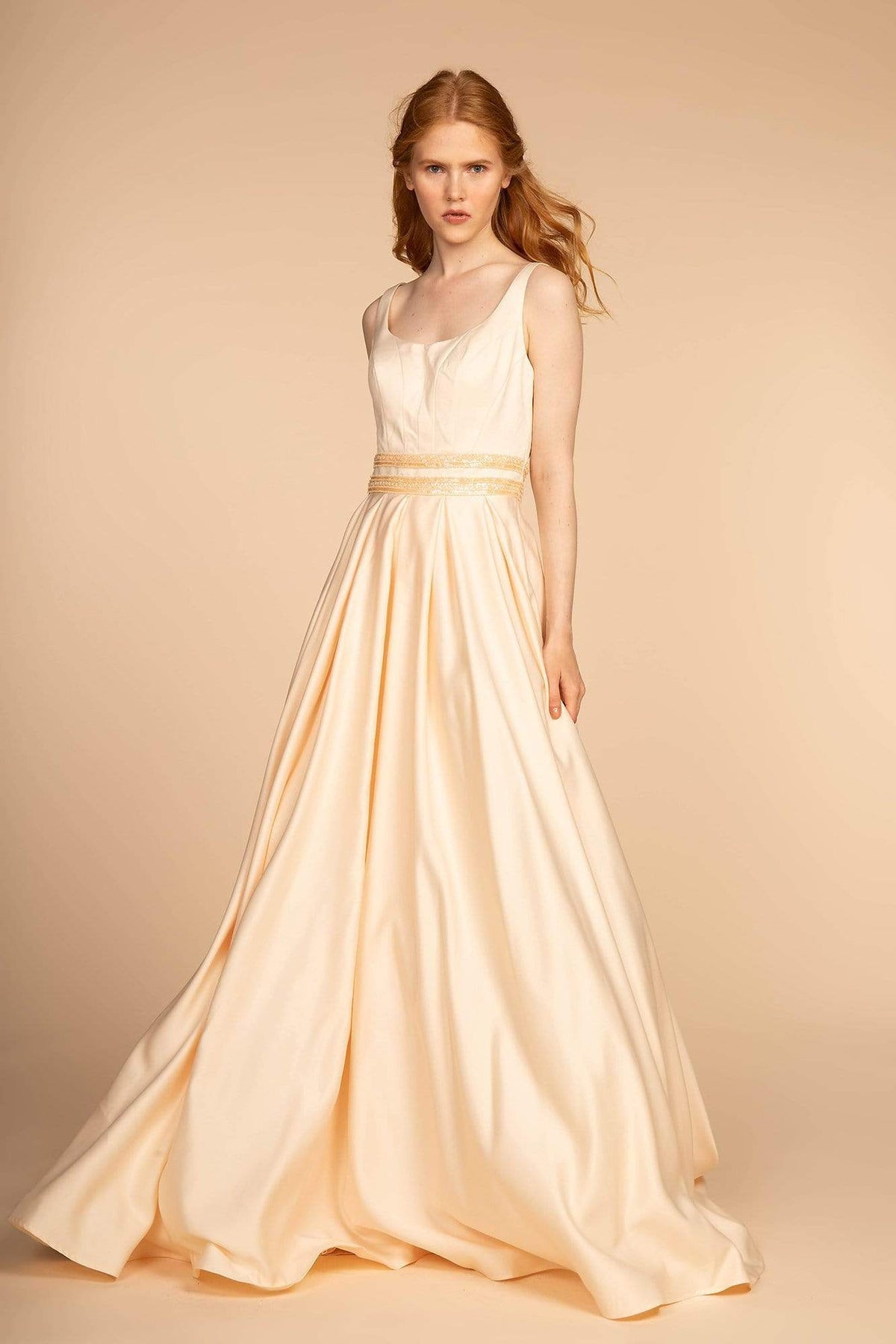 Elizabeth K - GL2531 Sleeveless Sheer Lace Applique Back Satin Gown Special Occasion Dress XS / Champagne