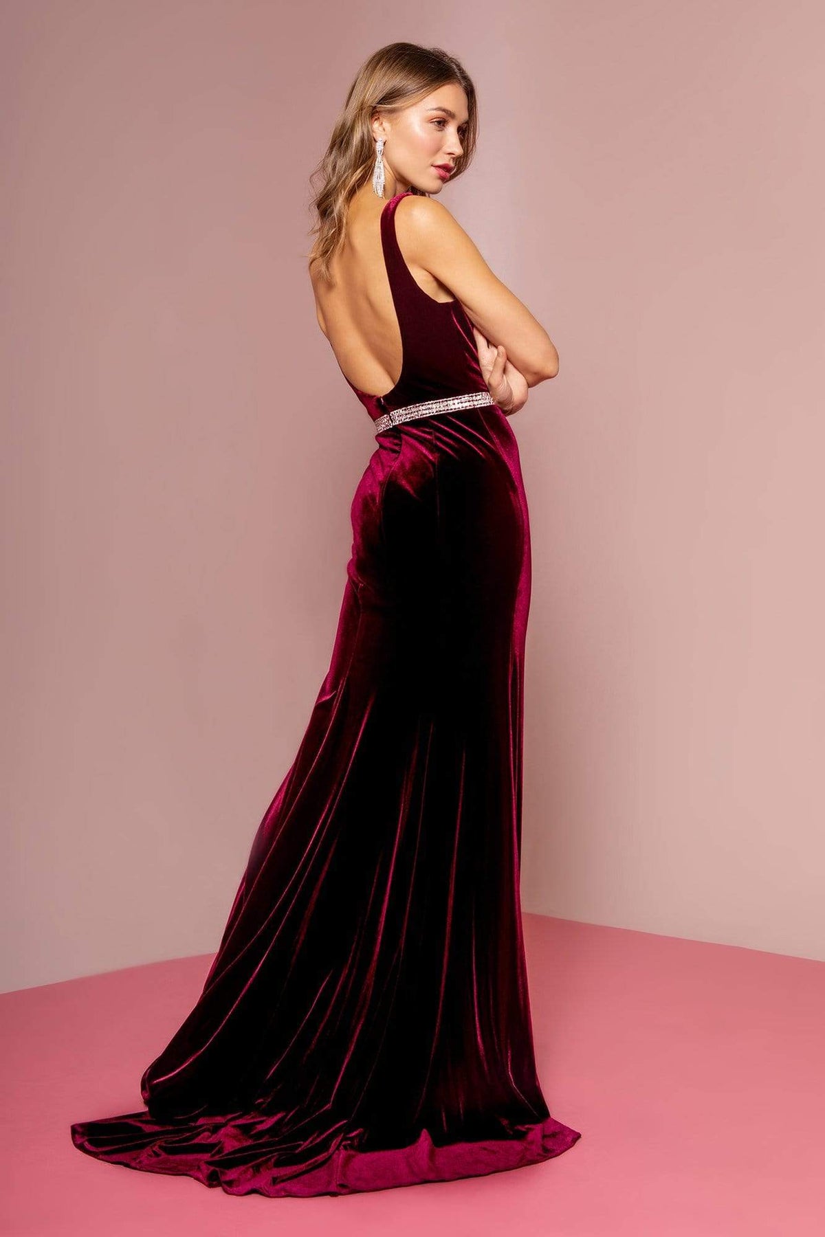 Elizabeth K - GL2559 Low Scoop Back Sleeveless V-Neck Velvet Gown Special Occasion Dress