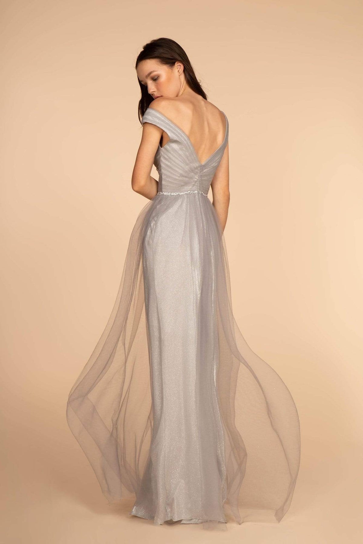 Elizabeth K - GL2560 Cap Sleeve Ruched Mesh Long Gown Prom Dresses